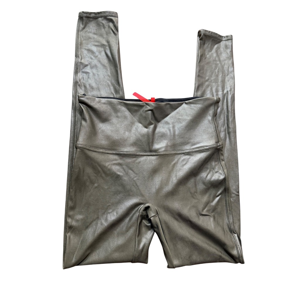 Spanx Faux Leather Metallic Leggings Olive Green Size M
